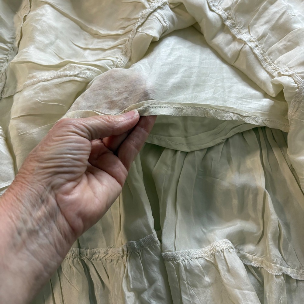 Calypso Christiane Celle Silk Tiered Maxi Skirt Cream Ivory Boho Elastic Waist S - Picture 8 of 11